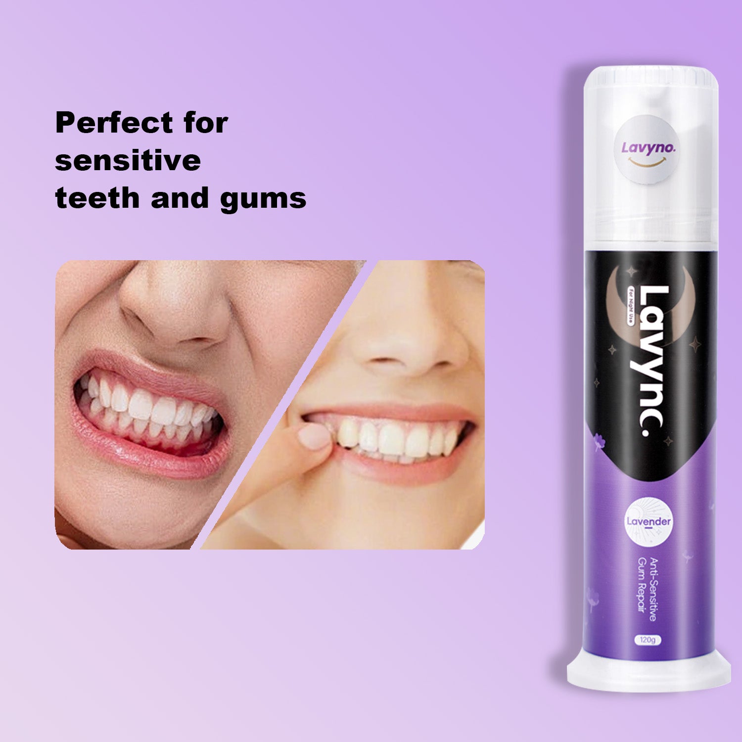 Lavyno Lavender Toothpaste, Relieves Sensitivity, Repairs Gums, Strengthens Enamel, Reduces Gum Inflammation, Free of Fluoride, Oral Health – 120g Elegant Hard-Shell Cylindrical Tube (Moisture-Proof)