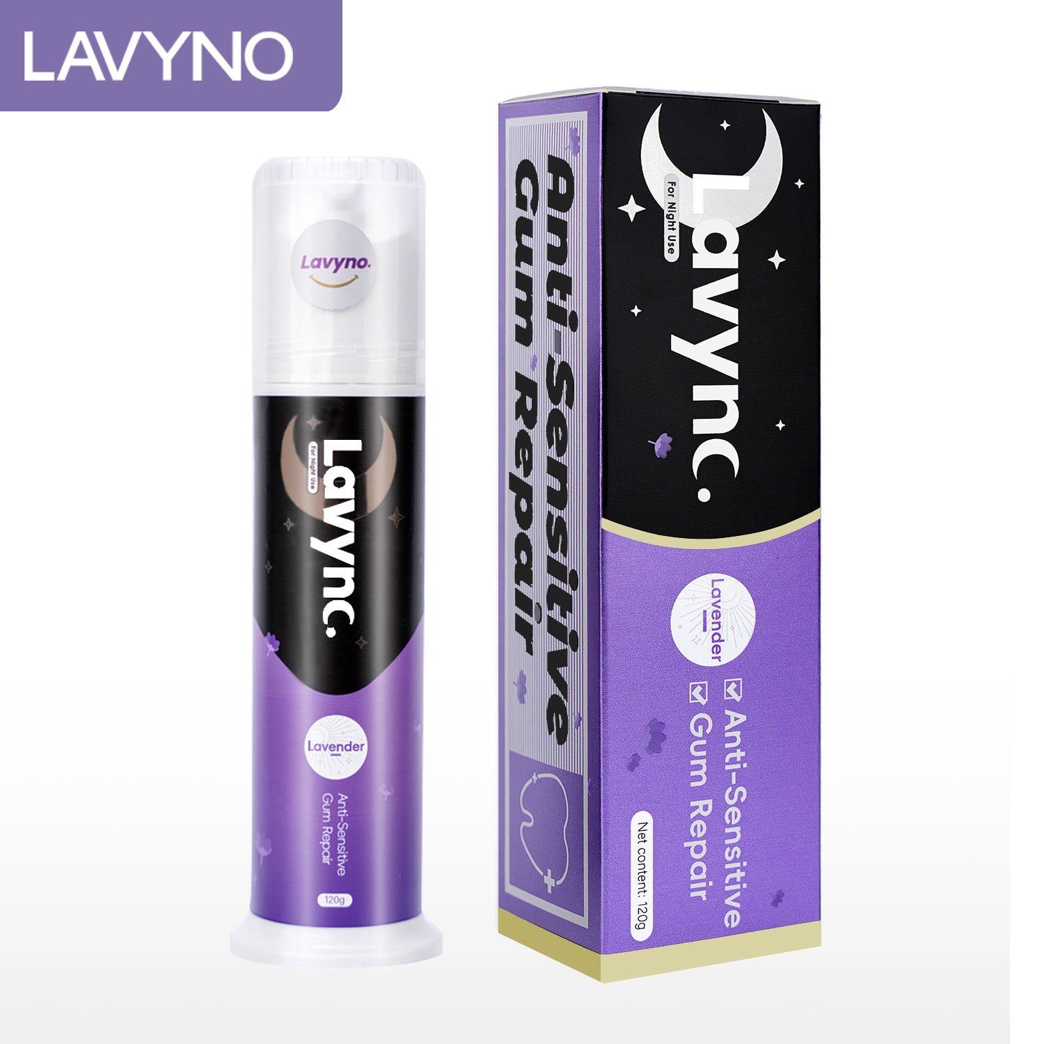 Lavyno Lavender Toothpaste, Relieves Sensitivity, Repairs Gums, Strengthens Enamel, Reduces Gum Inflammation, Free of Fluoride, Oral Health – 120g Elegant Hard-Shell Cylindrical Tube (Moisture-Proof)