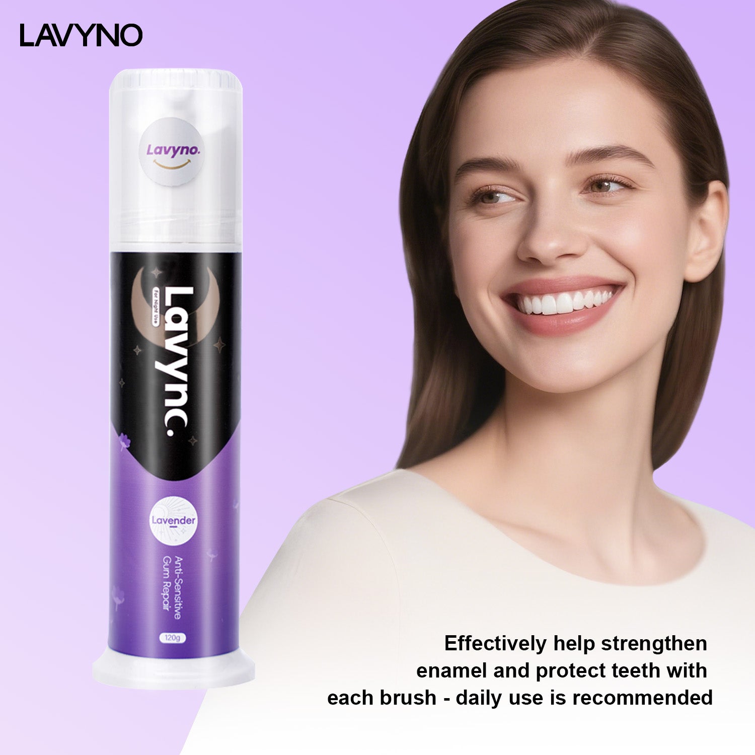 Lavyno Lavender Toothpaste, Relieves Sensitivity, Repairs Gums, Strengthens Enamel, Reduces Gum Inflammation, Free of Fluoride, Oral Health – 120g Elegant Hard-Shell Cylindrical Tube (Moisture-Proof)